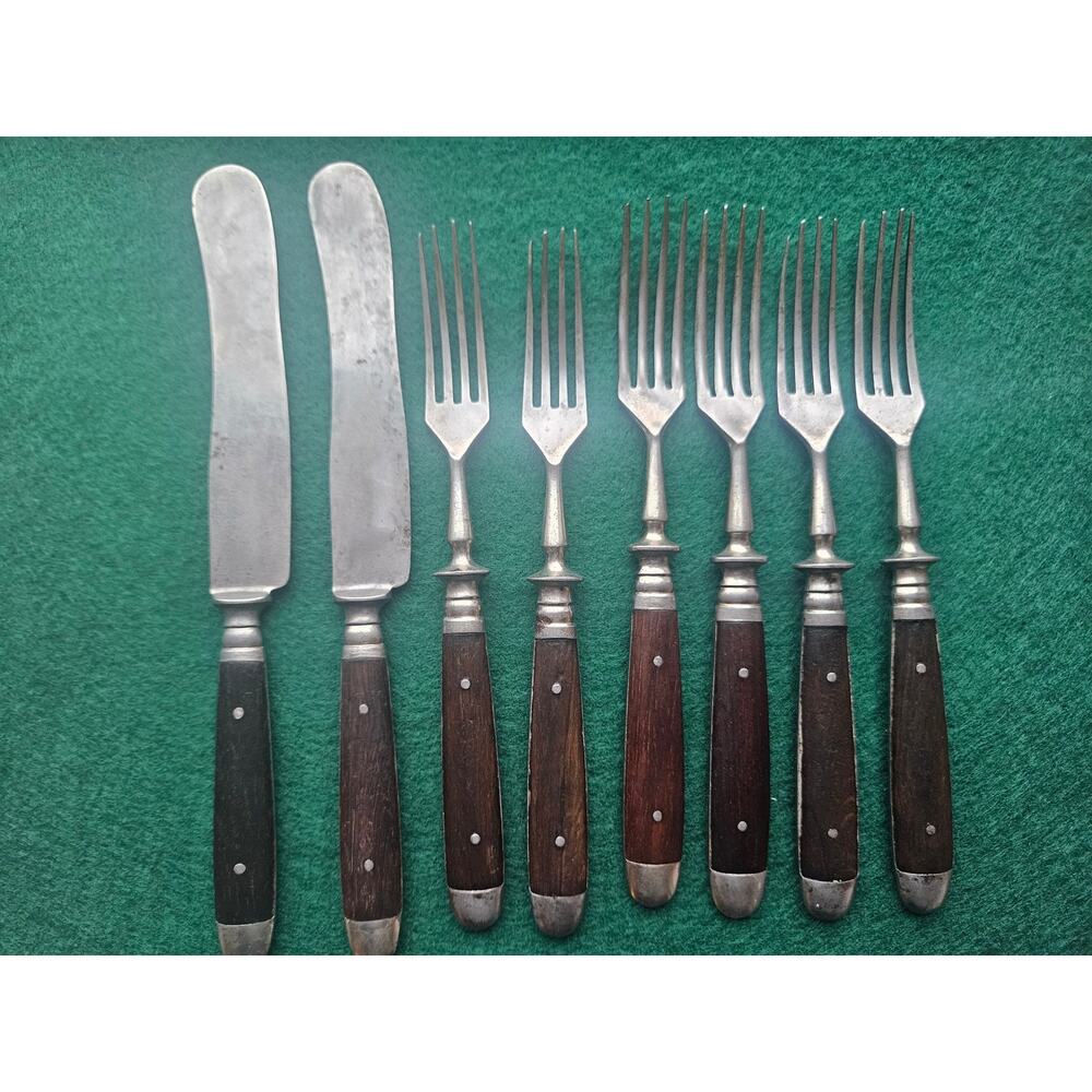 Vintage Rare Solingen Partial Set of fancy Rose wood Hanle US military cutlery